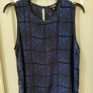 Lucky Brand Women's Blue Black Sleeveless Zig Zag Print Rayon Blouse Medium